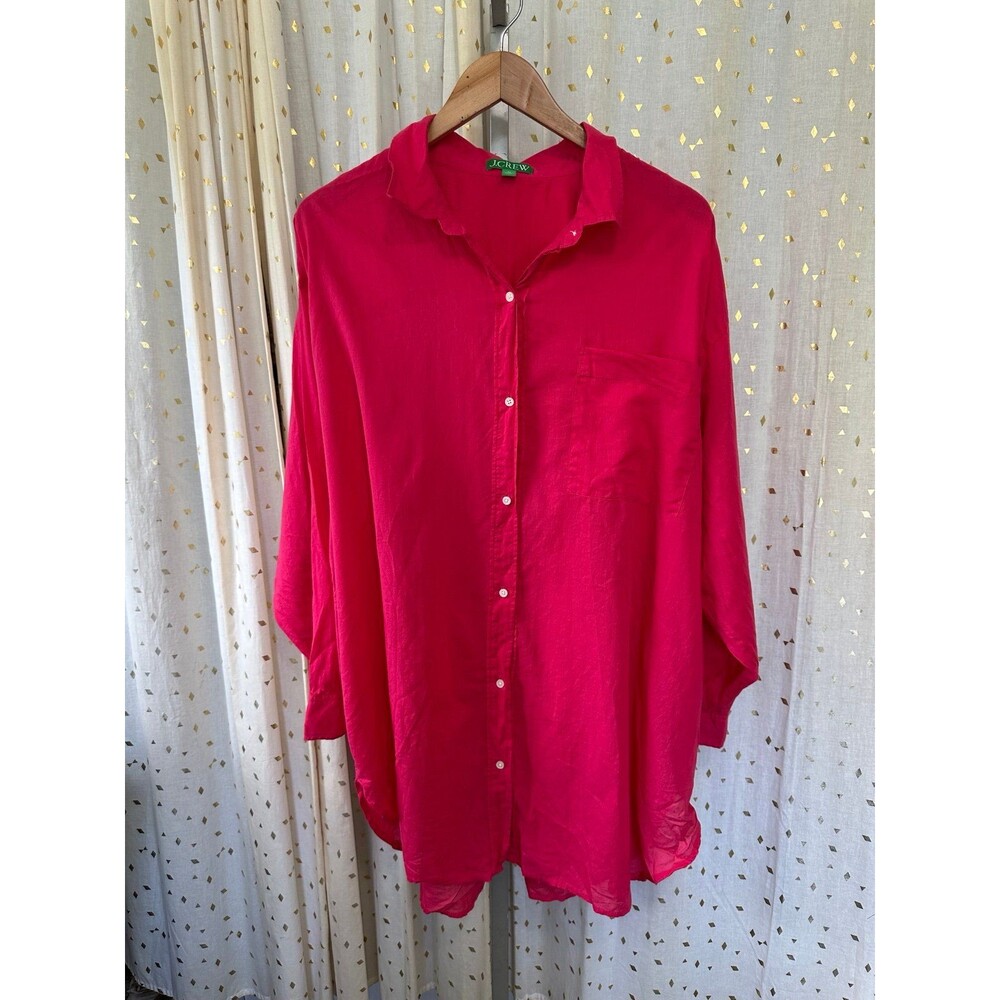 J. Crew Women's 100% Cotton Semi Sheer Fuchsia Button Down Long Sleeve Shirt 2X